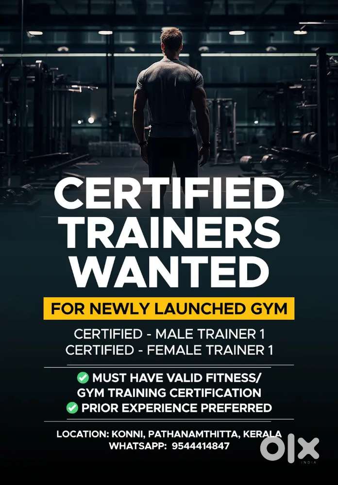 Hiring Certified Gym Trainer (Male & Female) – Konni, Pathanamthitta