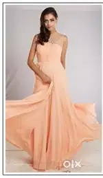 Peach Gown with Pearl Embroidery