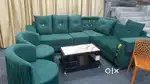 L shape sofa set with designing handle with golden patti with pillows