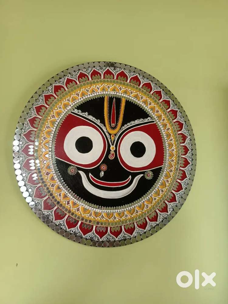Handmade jaganath art 24x24 with manadala and glass work