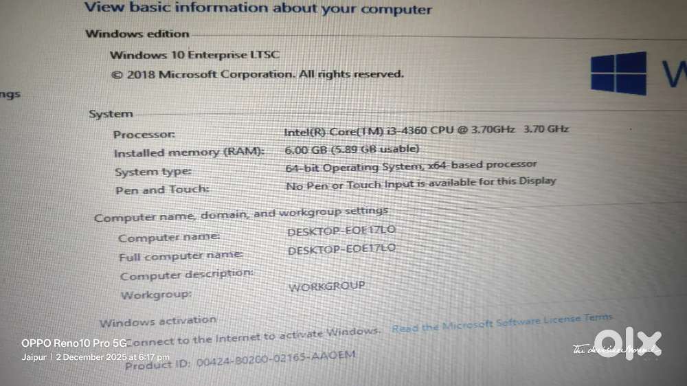 Computer  i3 4th gen. 6gb ram,primary 480gb sad,secondary 1tb hdd, led