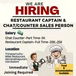 Restaurant Captain & Chat/Counter Sales Person