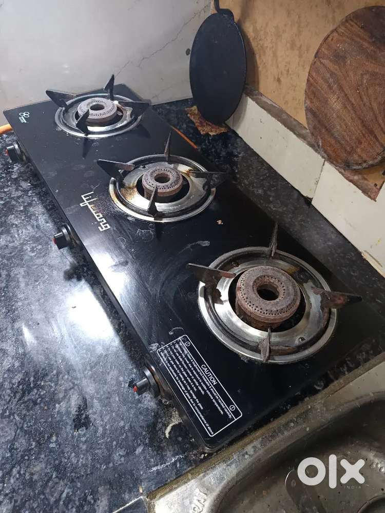 3 Burner Glass Top Gas Stove – Good Condition .