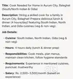 Cook required for home