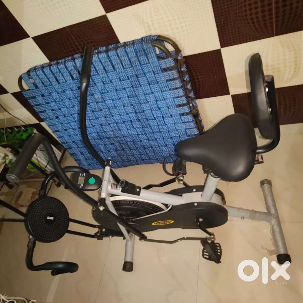 Air bike exercise cycle with back support and Twister