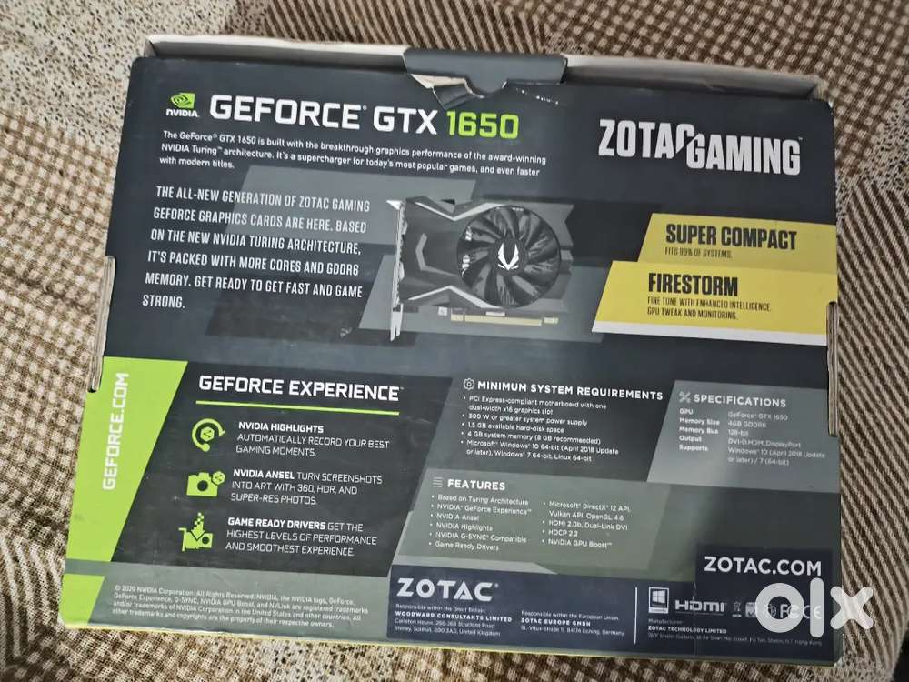 Zotac GTX 1650 OC Edition (Purchased Nov 2022) – Excellent Condition
