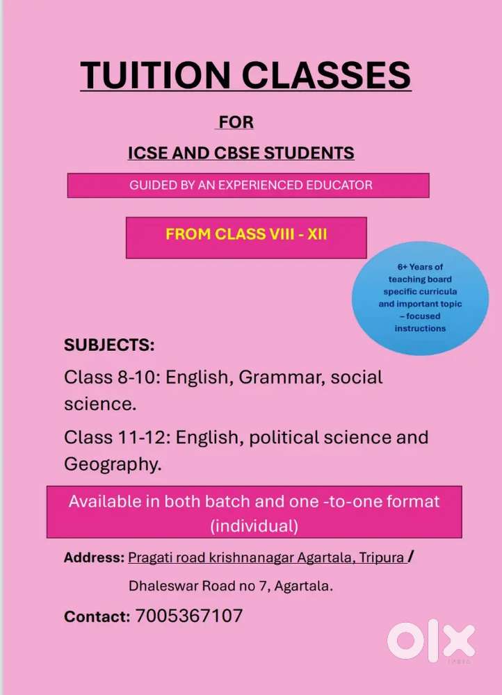 Tuition classes for ICSE and CBSE students.