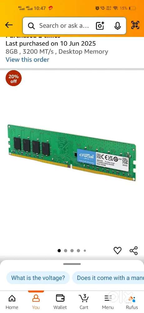 Ram 8 gb Crucial