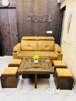 Center Coffee Table Set with 4 Stools and Glass On Top