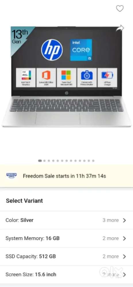 Hp i5  latest 13 generation 1334u  16gb 512gb 15.6 inch