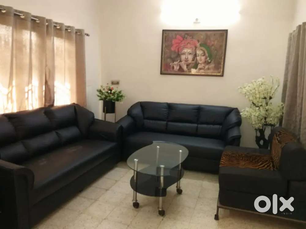 Set of 2 - Leatherette 3 seater sofa + 1 Jute febric Sofa cum bed