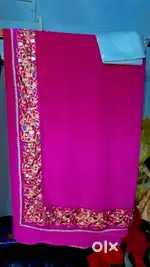 Pink colour saree with mirror work