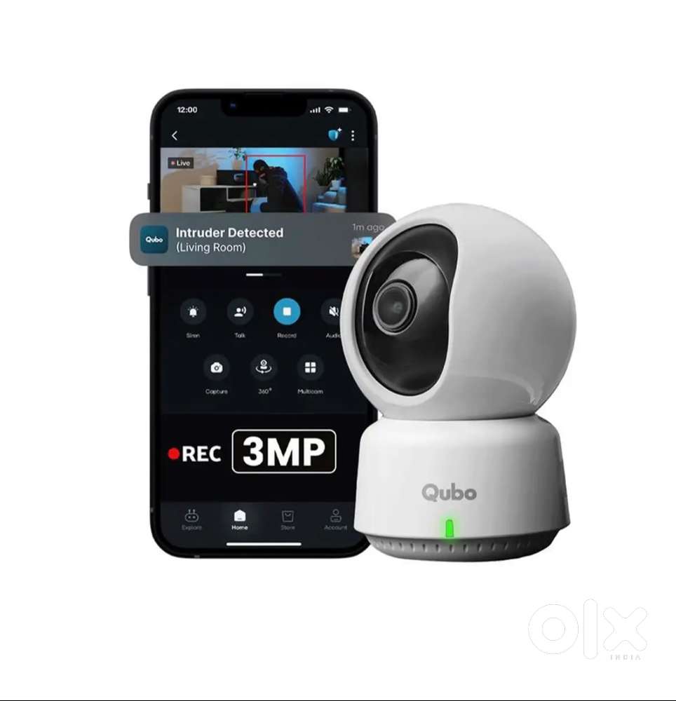 Qubo 3MP Smart Cam 360 Degree Indoor Security Camera  Wired & Wi-Fi