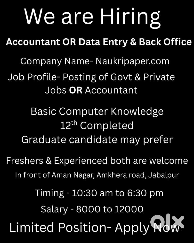 Candidates for Data Entry & Back Office in Job posting Website