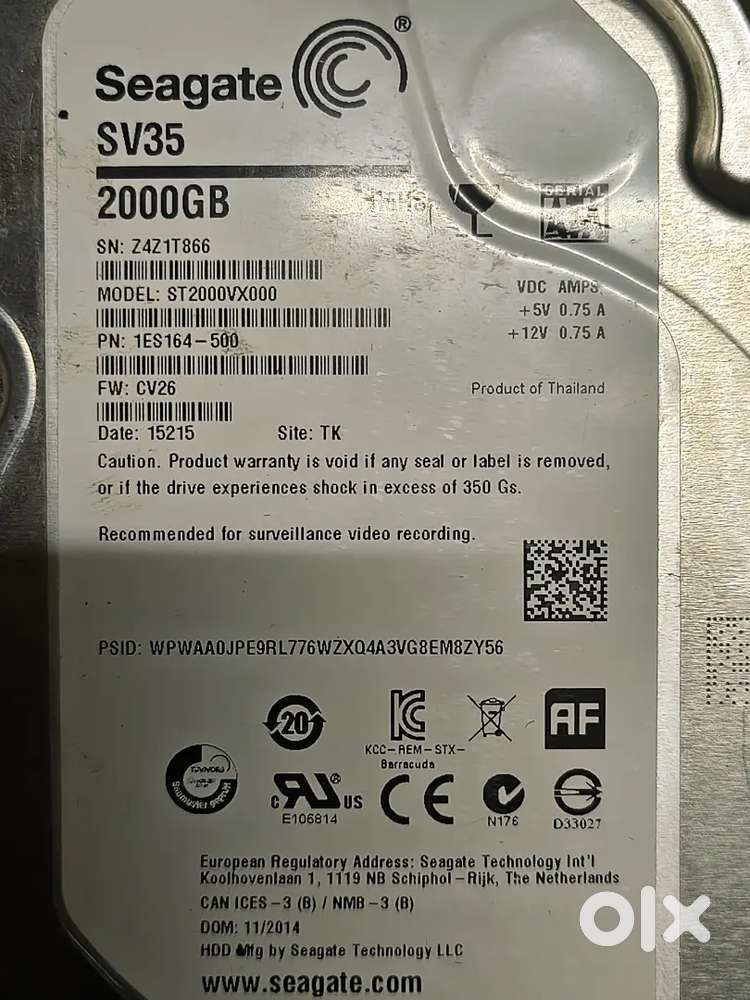 2TB Surveillance HDD – 24×7 CCTV Grade  100% Working  No Bad Sectors