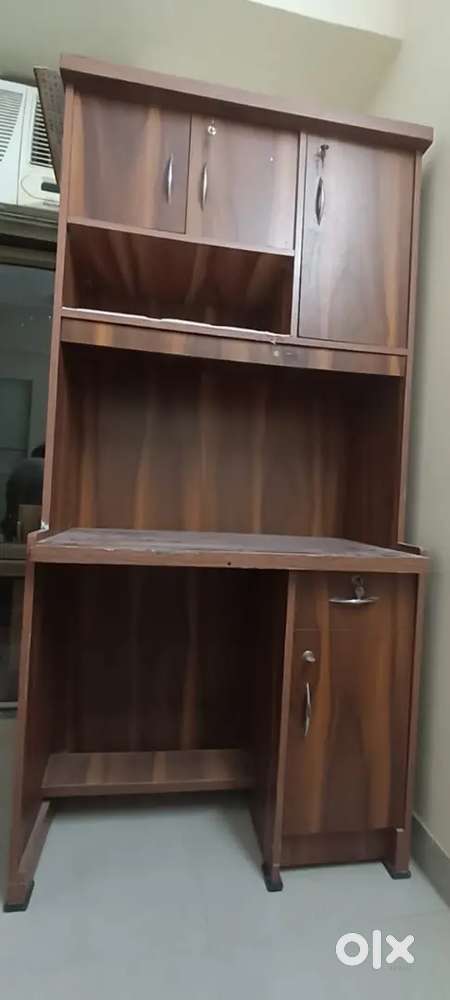Wooden Study & Computer Table with Storage Cabinets – Good Condition
