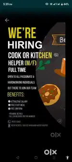 Required South Indian chef specialist in dosa