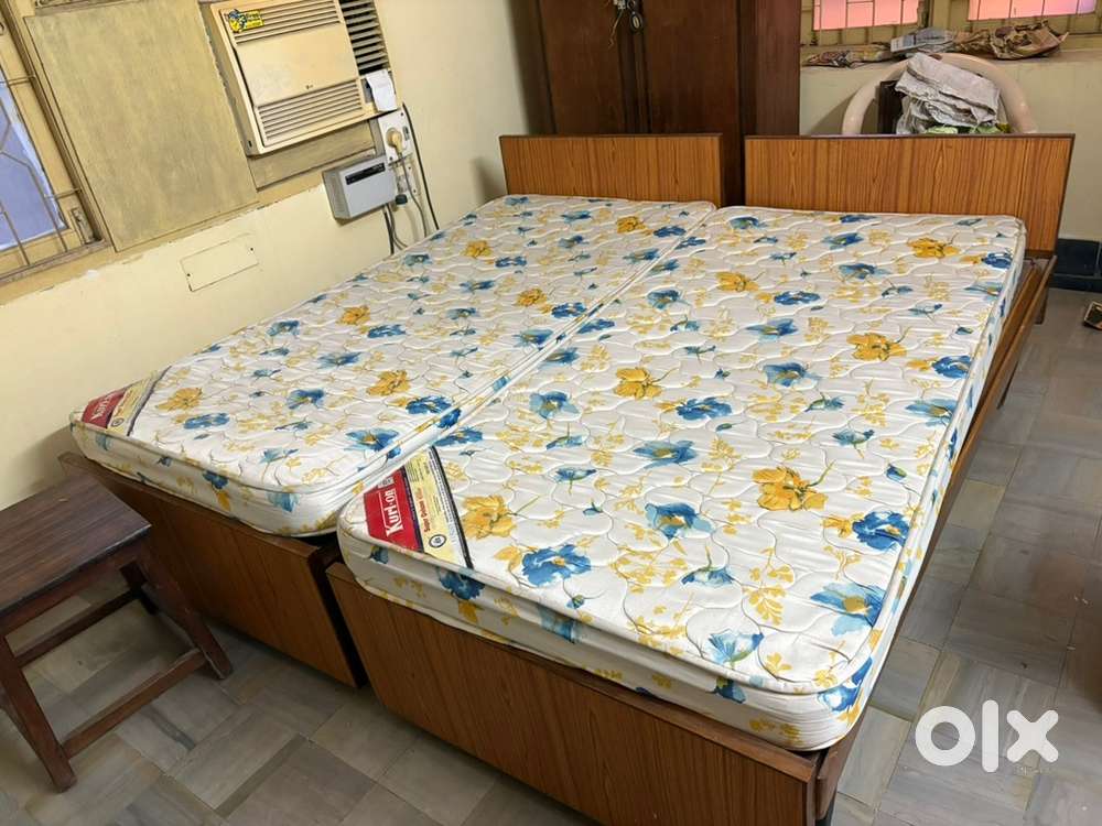 Teakwood single cots along with kurlon  mattress