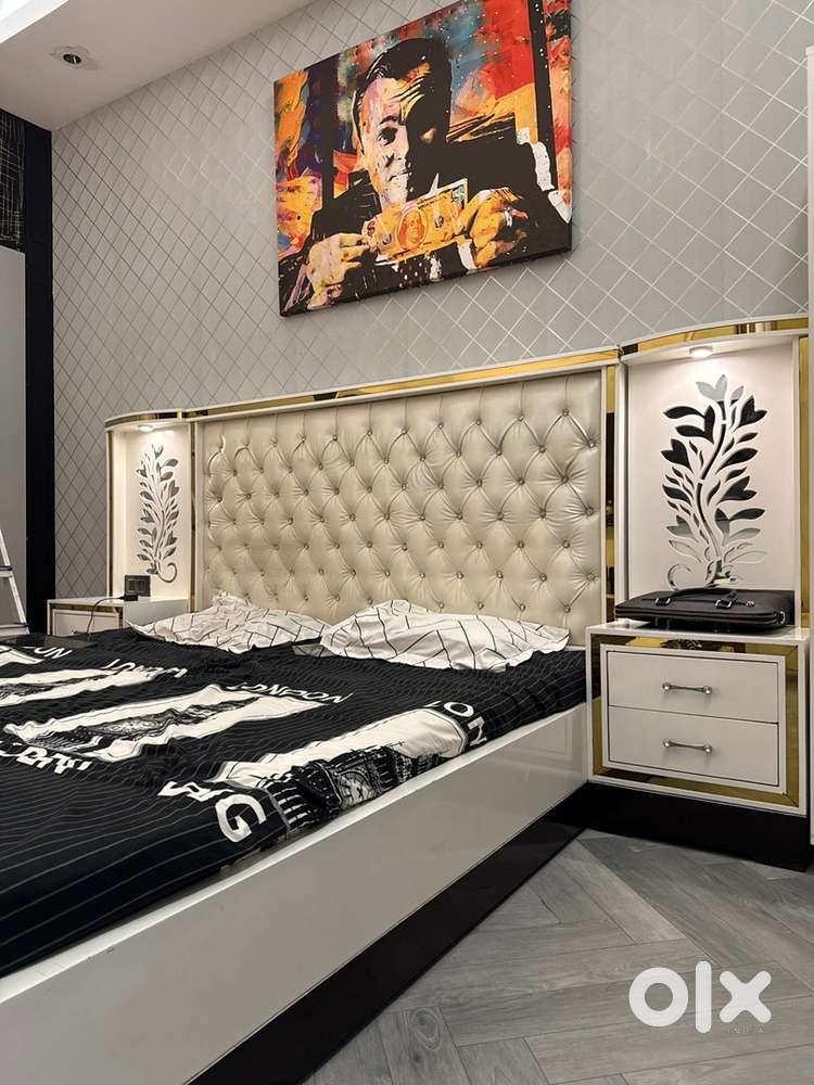 Double bed with side table