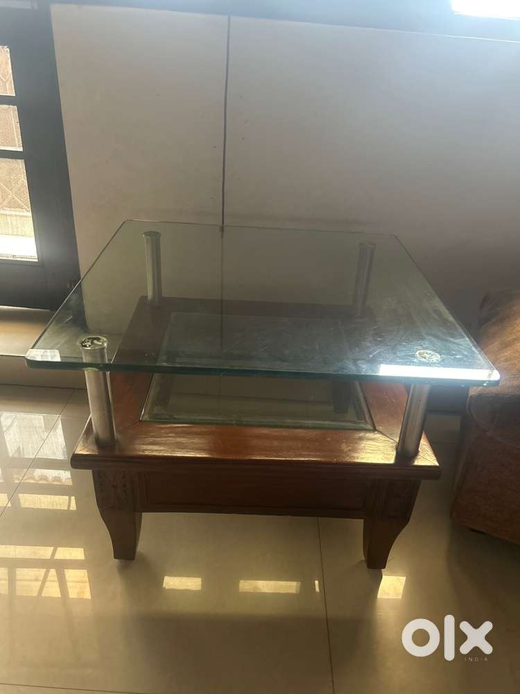 Glass mounted side table wooden* 2 pcs
