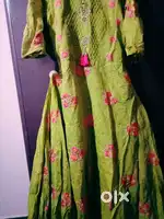Olive Green Floral Embroidered Kurti with Tassel Detailing