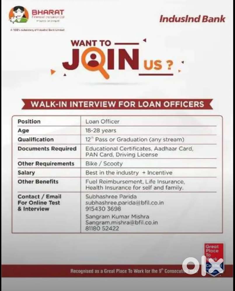 Indusind bank (Bharat financial inclusion Ltd)