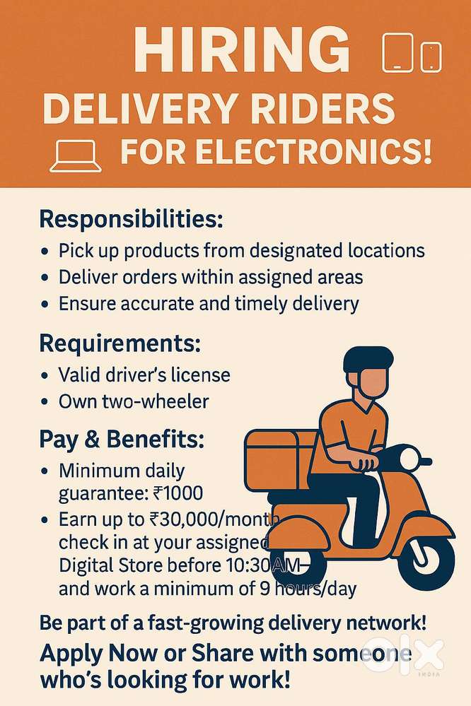 T765 Mudichur Road- Need Digital Delivery Bike Riders