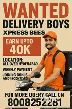 Delivery boy's vacancy weekly payment 18 to 20  rupees per shipment