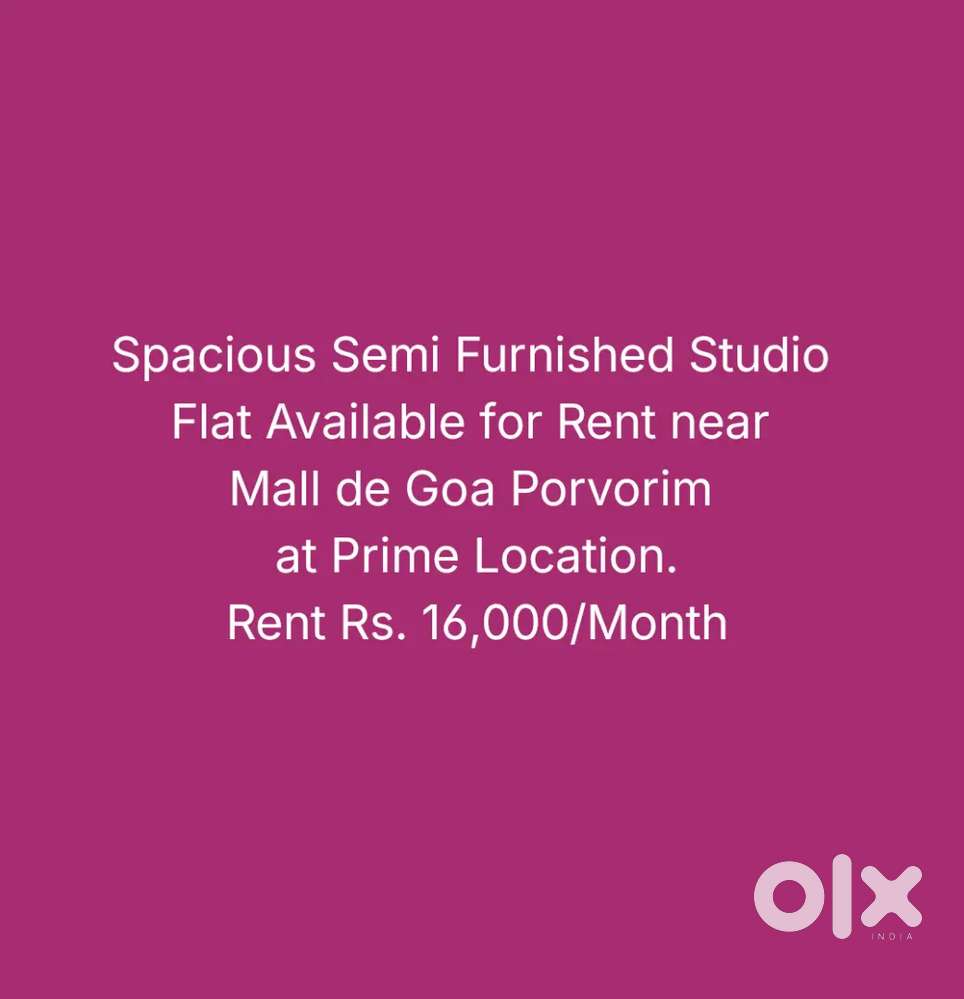 Spacious 1RK Semi Furnished for Rent in Porvorim at Prime Location