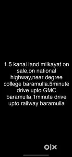 1.5 milkiyat land on natinal highway baramulla,near degree college