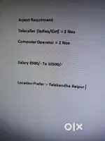 Requirement in telecaller and computer operator