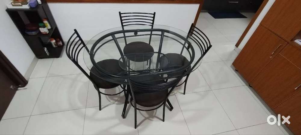 Dining Table, Glass topped, 4 chairs