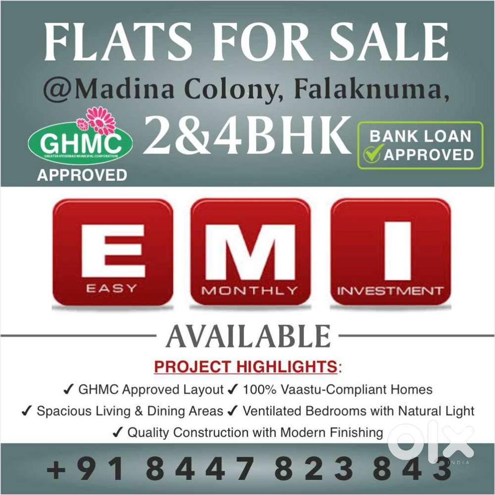 Easy EMI & Bank Loan Available  Flats for Sale in Falaknuma, 2&4BHK
