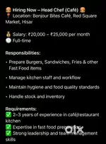 Head chef for cafe