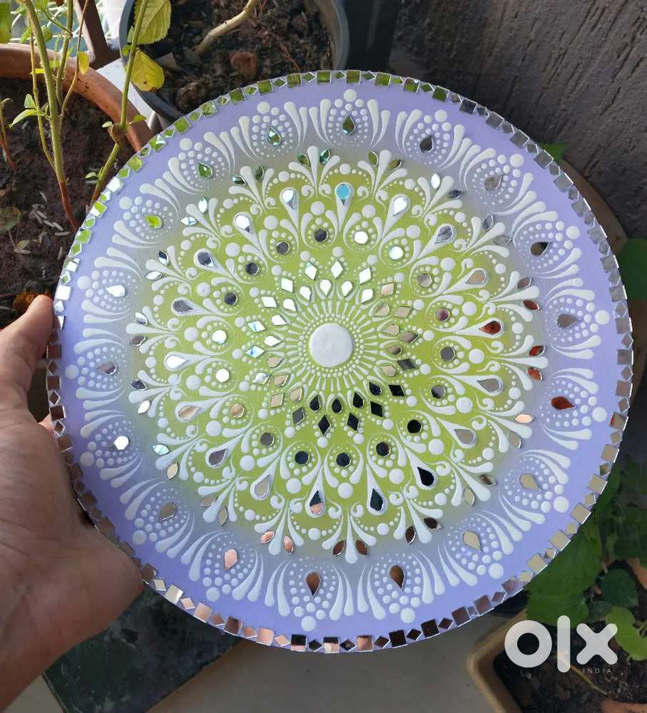 Dot Mandala art painting with mirror work