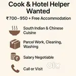 chef , Hotel Helper for Cooking, Cleaning, Washing & Parcel Work