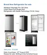 Brand new whirlpool single door fridge for sale