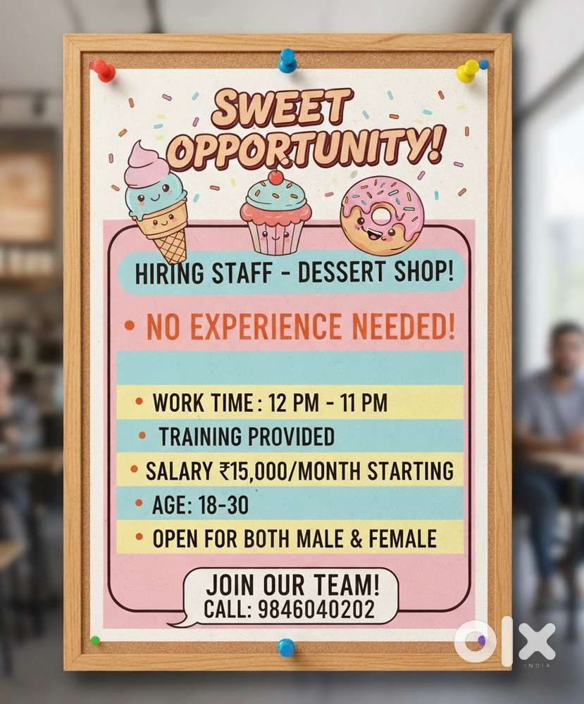 Female & male staff required for dessert shop