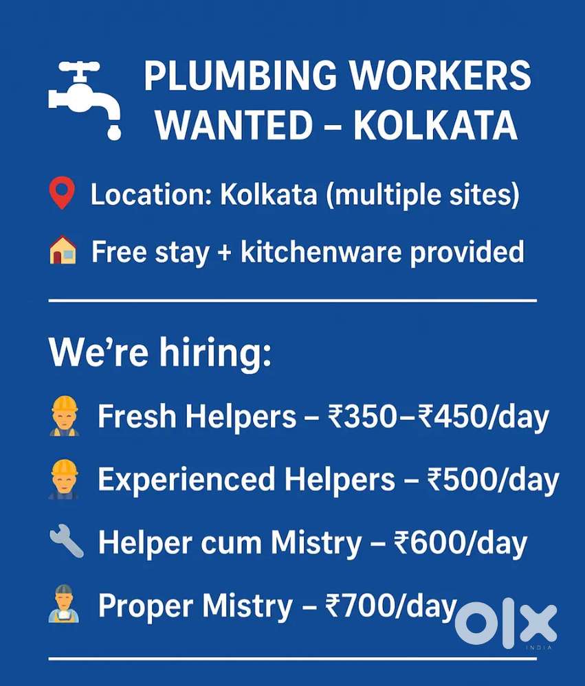 Plumbing workers wanted – Kolkata