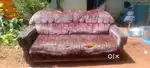 Red Velvet Handmade Sofa – Elegant Flower Design with Cushion