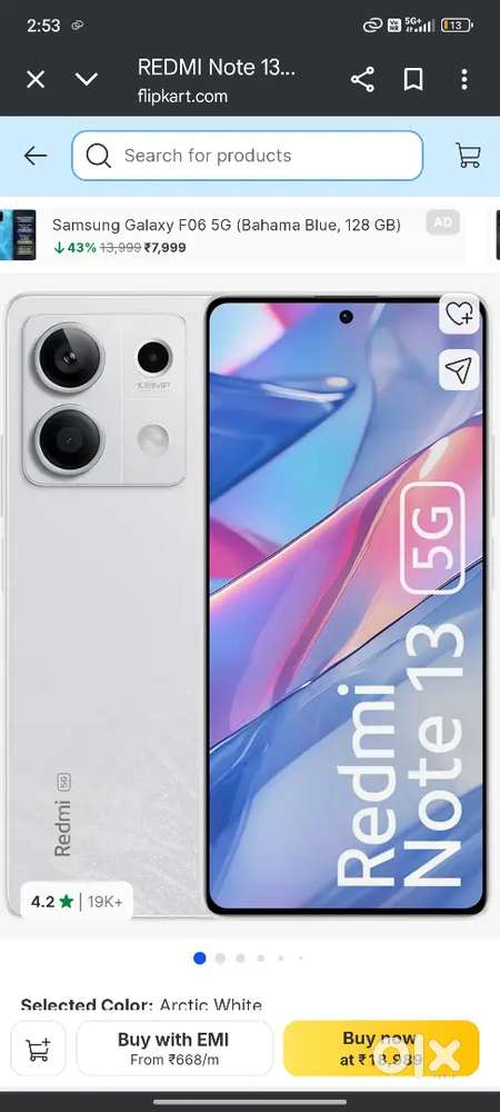 Redmi Note 13 5G 8+8-256GB Argent sell or Exchange with Iphone