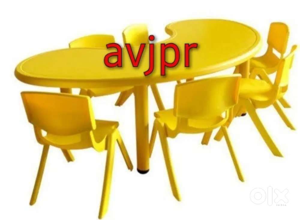 New play school furniture half moon table with six chair