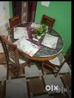 Dining table round wood and glass