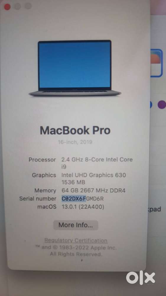 Macbook Pro 16 A2141 core i964Gb Ram, 8GB graphics , 512GB SSD,