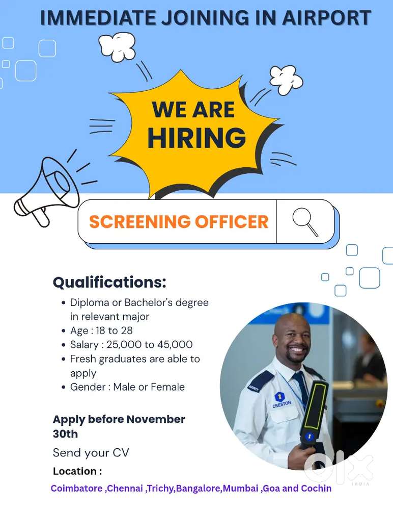 Wanted Airport Front office/ Reception /Ground Handling Staff inside