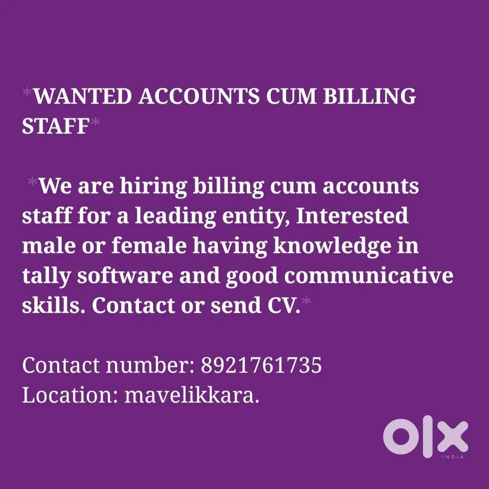 ACCOUNTS CUM BILLING STAFF