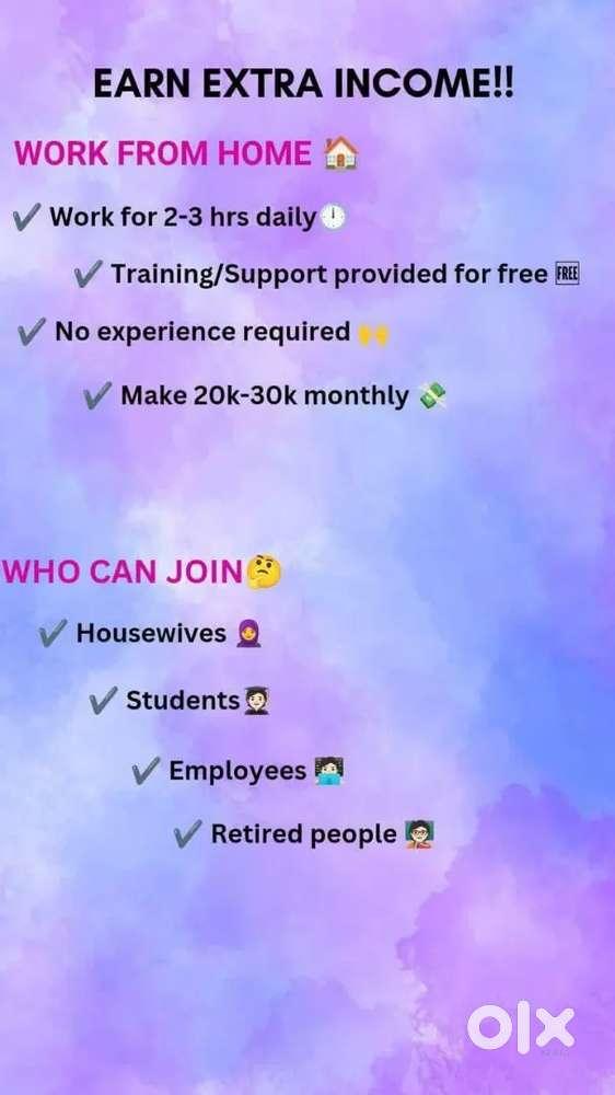 it's.govt approval work from home.Age(18+)housewife.student.job.person