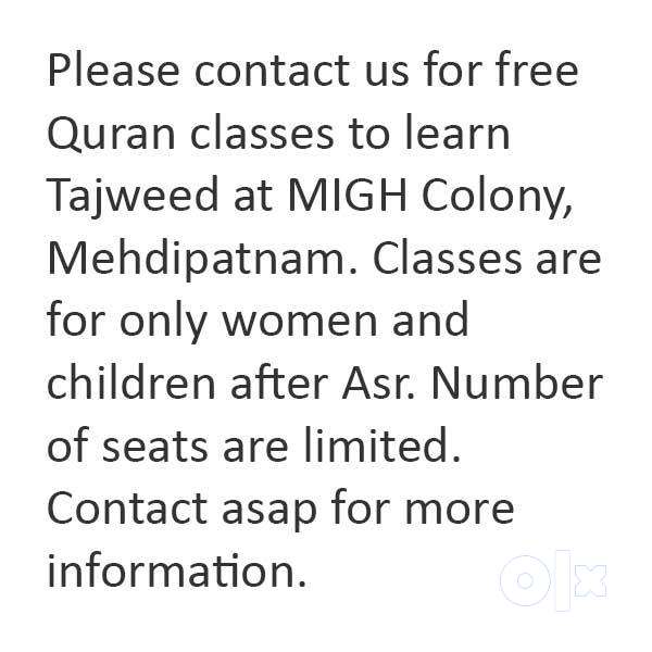 Free Quran classes to learn Tajweed at MIGH Colony, Mehdipatnam