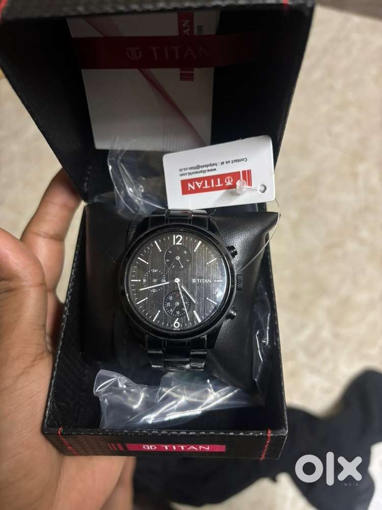 Titan workwear multifunction black dial black metal strape watch