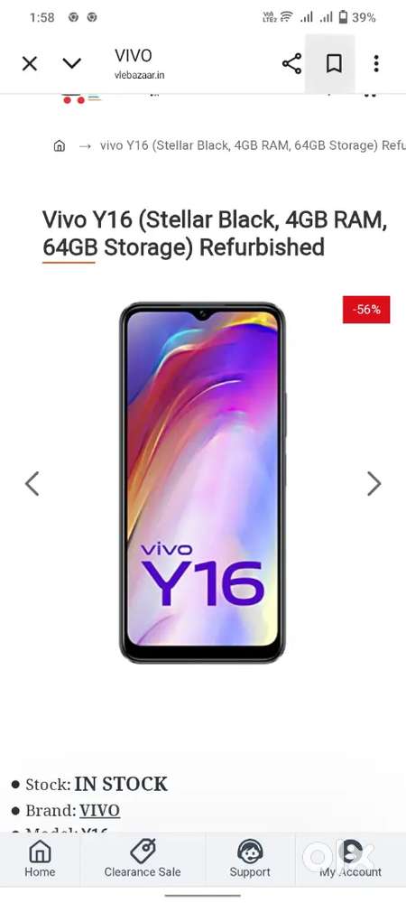 Vivo y 16 4 gb 64 gb Good condition with cover no problem with phone